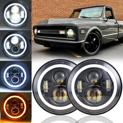 Par De Faros LED Redondos De 7" Con Halo DRL Para Chevy C10 C20 Camaro Nova | Alto/bajo Integrados