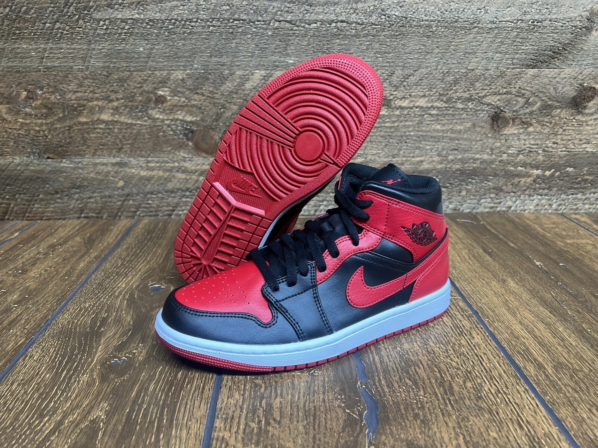Size 13 Air Jordan 1 Mid Banned‎ Black University Red Mens Sneakers 554724-074 Men main image 2