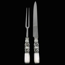 Georg Jensen. Silver Carving Set 541/542 - Large - Scroll / Saga #22.