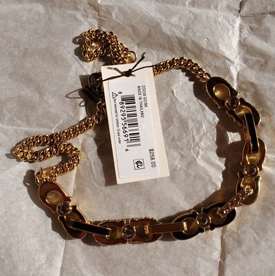 Coach Signature Link Enamel Pavé Necklace and Earring Designer Set