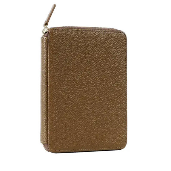 Moterm Genuine Leather Zippered Pen Pouch in Pebbles Chocolate