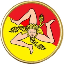 Sicily Italy Gold Colour Round Badge And Velveteen Bag