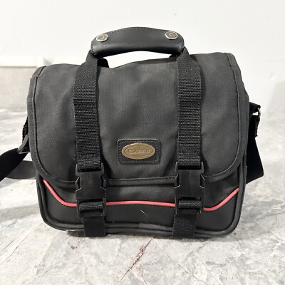 Vintage Canon Camera Bag Black Mid Size w/Red Accent Stripe Film or  Digital