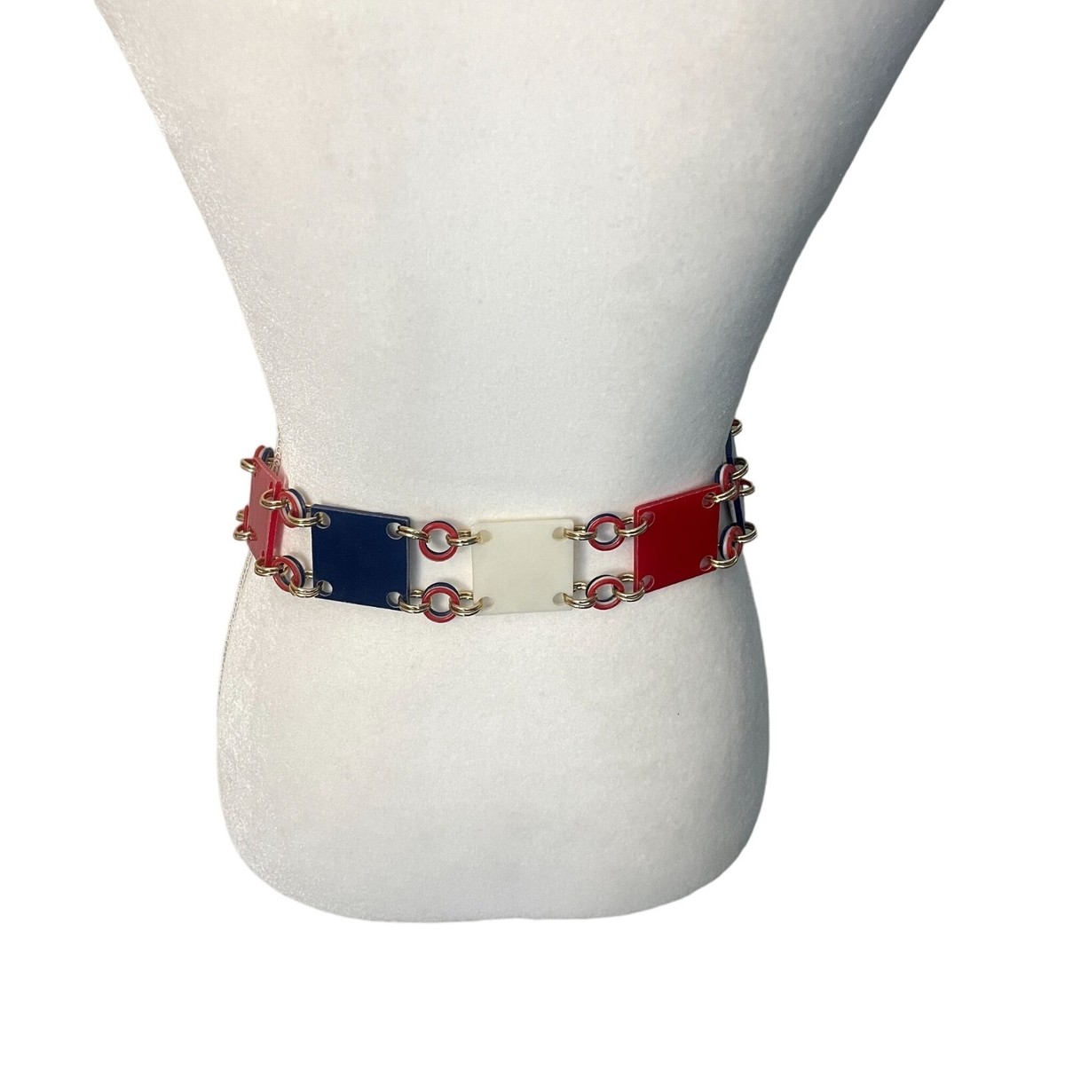 Vintage Nautical Geometric Square Gold Chain Belt Red White Blue Vintage Nautical Geometric Square Gold Chain Belt Red White  main image 4