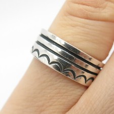 925 Sterling Silver Vintage Mexico Wavy Pattern Band Ring Size 6 3/4
