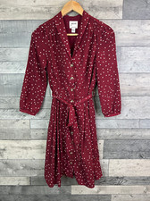 Joanie Shirt Dress UK  8 Burgundy Polka Dot Long Sleeves Tea Button Up