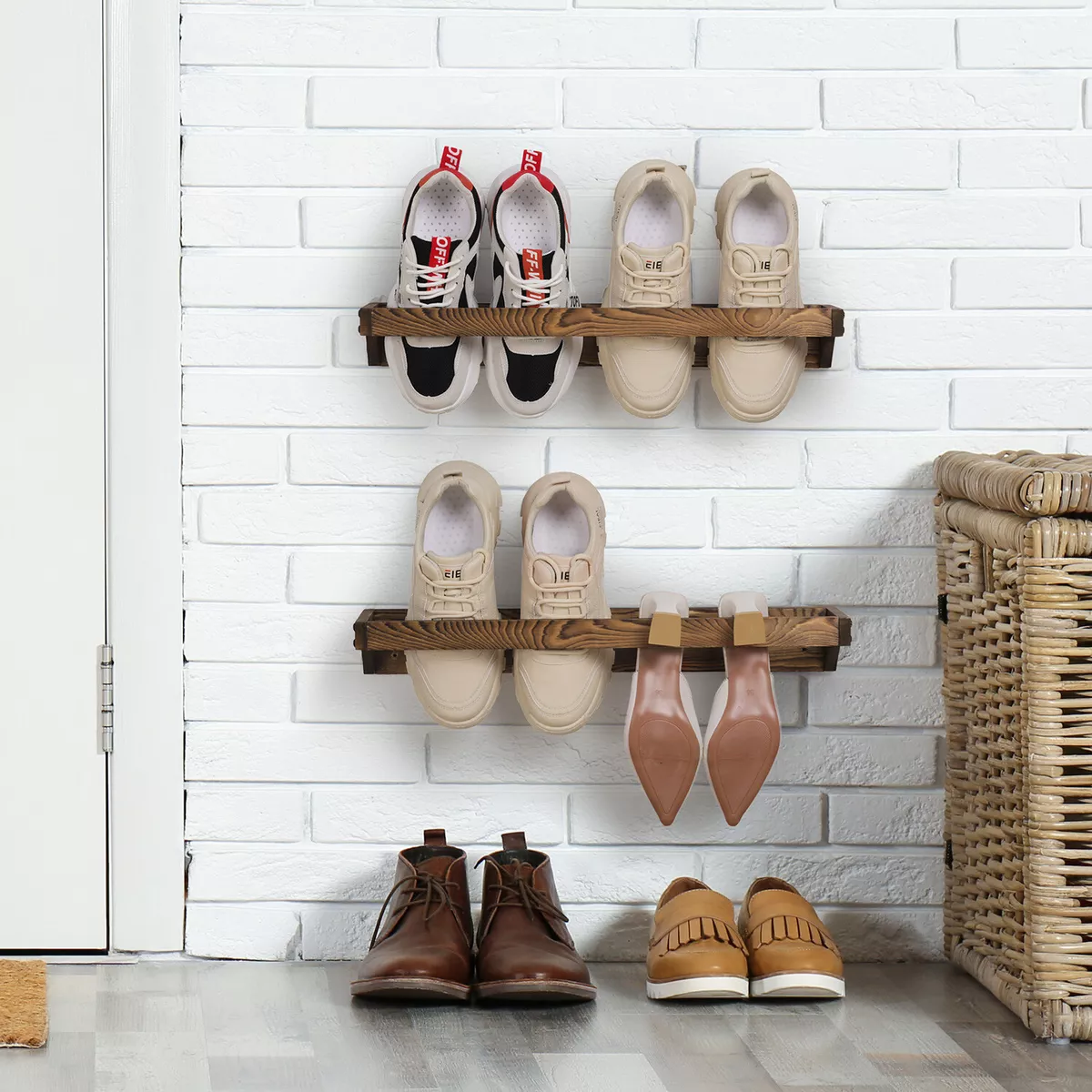 Rustic Torched Wood Shoe Rack