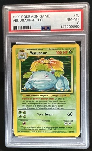 1999 Pokemon Unlimited Venusaur Rare Holo #15/102 PSA 8