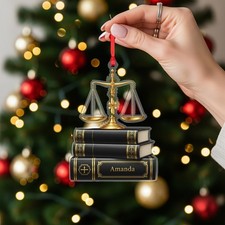 Personalized Scales of Justice Ornament Custom Law Books Acrylic Lawyer Gift