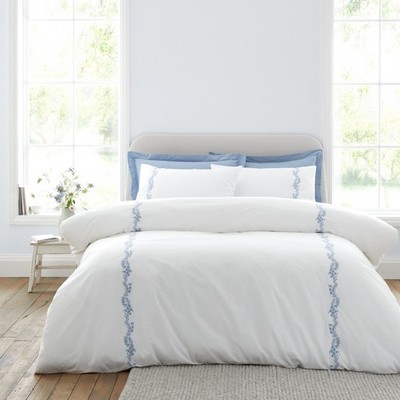 Bianca Camille bestickt Blumen 200 Fäden 100 % Baumwolle Bettbezug Bettwäsche Set blau