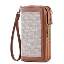 Cellphone Wallet for Women Dual Zipper Long Purse with Removable Wristlet