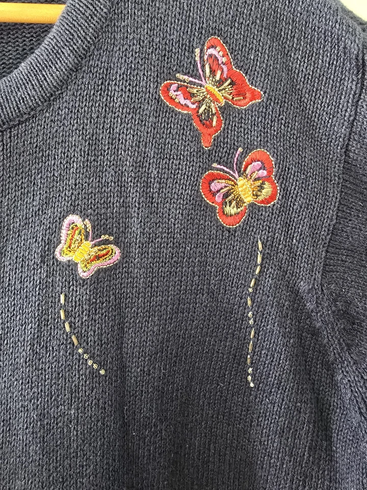 Quacker Factory Easter Floral Butterfly Beaded Embroidery Cardigan Sweater 1X - Image 4 of 4