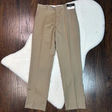 Kenneth Cole Dress Pants 29 Tan Khaki 100% Wool Straight Leg Flat Front Men's