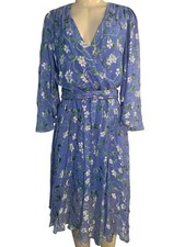 Alice + Olivia Dress Womens 8 Blue Floral Embroidered Long Sleeve Belted Sheer