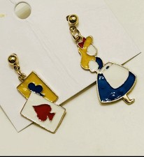 Gold Plated Alice In Wonderland  Deck Of Cards Dangle Earrings NWOT