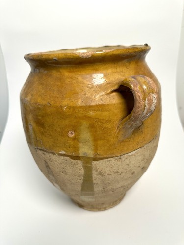 FRENCH ANTIQUE POTTERY PANTRY YELLOW GLAZED EARTHENWARE CERAMIC CONFIT POT - Picture 5 of 8