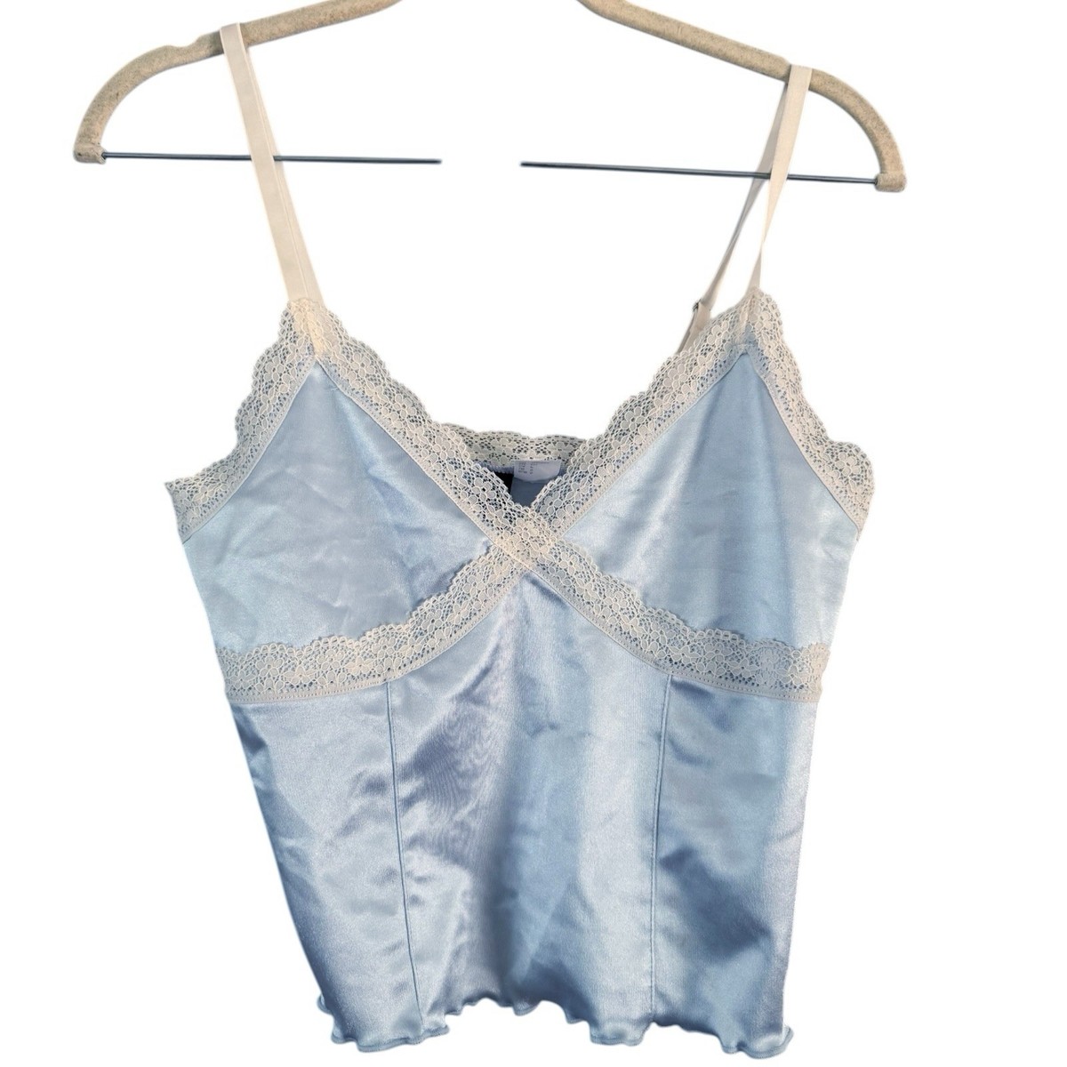 H&M Baby Blue Satin Lace Camisole Tank Top Size Small Y2K Fairy