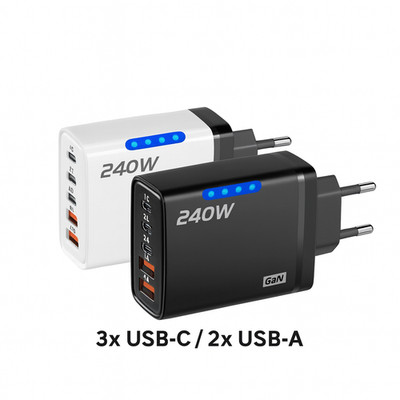 USB Schnellladegerät Netzteil für Handy Smartphone Tablet  2× USB-C + 3× USB-A