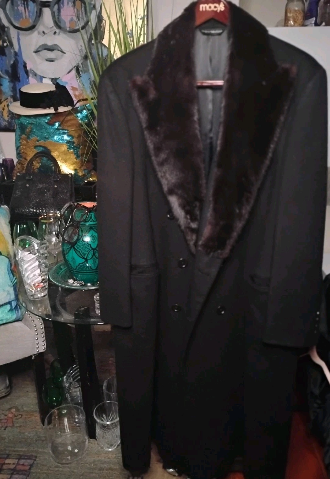 Mens Bullock and Jones Fur& Cashmere Full Length Town Coat SZ 46R