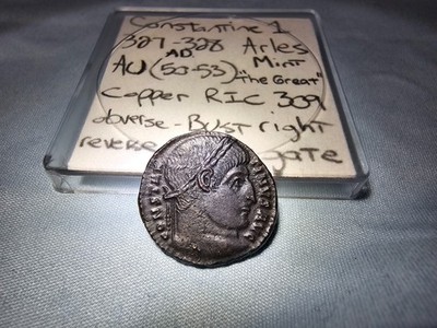 Constantine 1st Coin Arles Mint 327-328 A.D. Campgate/ Copper AU (50-53)
