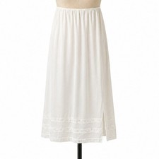 Vintage Sears The Doesnt Slip 37" Maxi Skirt Sz M White Lace Trim Elastic Waist