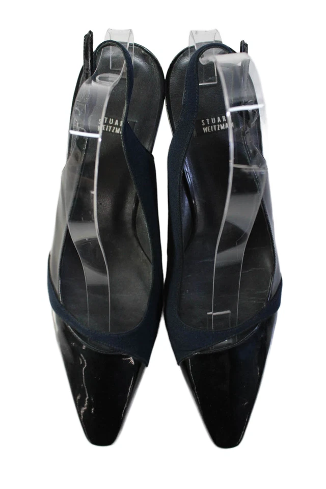 Stuart Weitzman Womens Pointed Toe Slingback Kitten Heels Navy Size 8 - Image 2 of 4