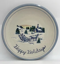 Rare Louisville Stoneware Happy Holidays 10” Christmas Winter Plate Sleigh Ride