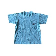 Vintage Duck Head USA Made Single Stitched Aqua Blue Large Pocket Tee