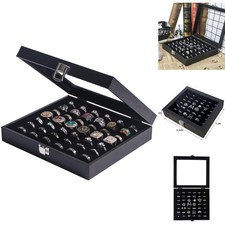 Compact Travel-Friendly 42 Slot Ring Storage Case with Glass Lid for Jewelry