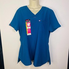 ScrubStar Henley Top Sz Large V Neck 4 Way Stretch Side Pockets Short Sleeve