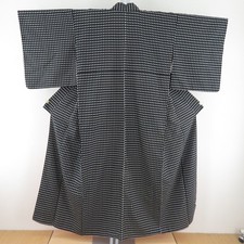 Antique Tsumugi kimono Silk Dot pattern Black 59.1inch Women's
