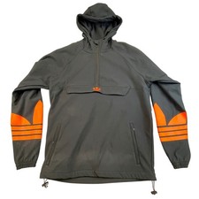Adidas Originals Mens Trefoil Anorak Quarter Zip Fleece Hoodie Black Orange M