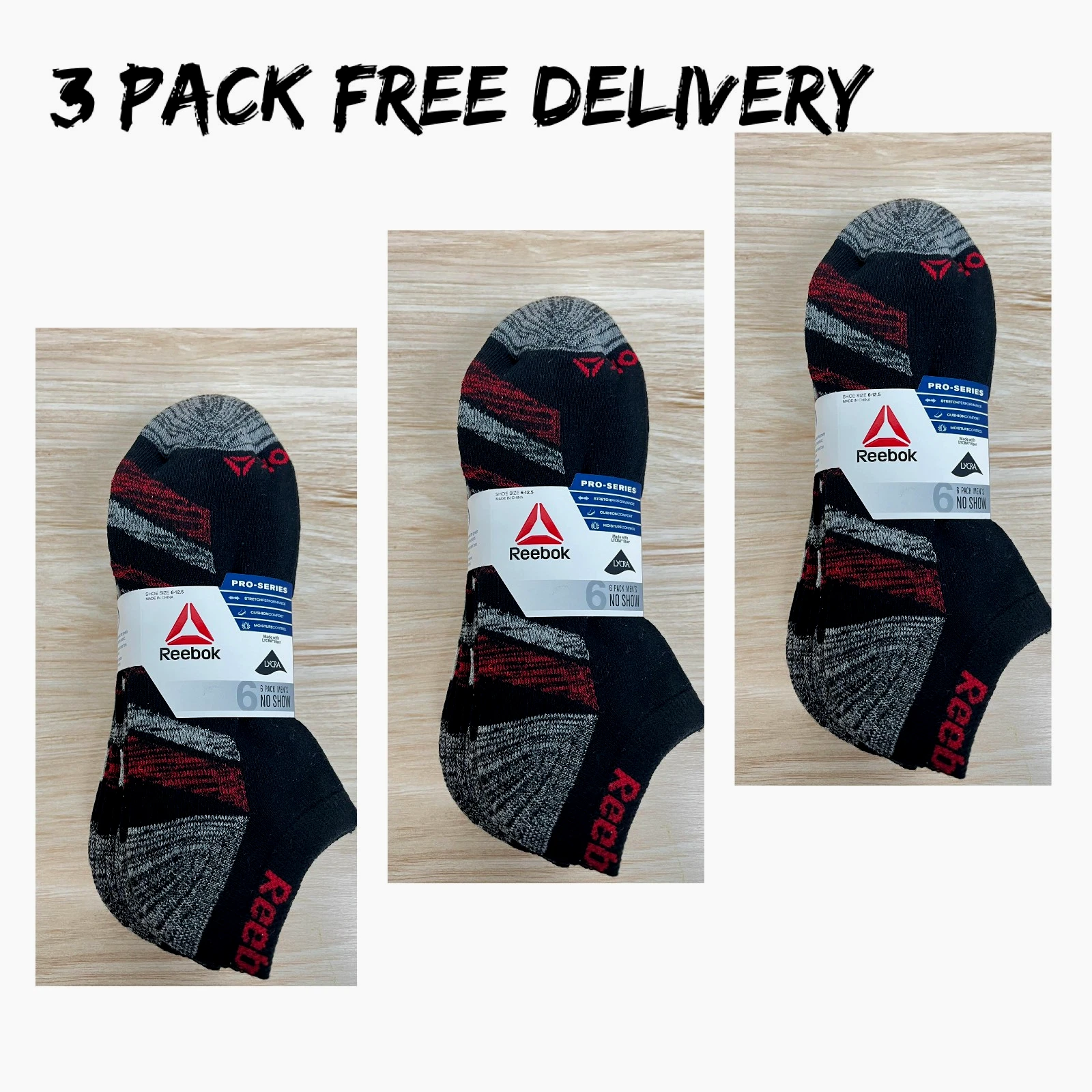 3 (6-Pack )Reebok® Men's Pro Series Cotton no show Socks, Free Ship Size 6-12.5