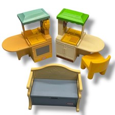 VTG Little Tikes Toy DOLLHOUSE Furniture Lot Toy Chest, Kitchen Islands, More