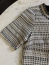 Zara Basic Textured Shift Dress Small Black White Embellished Neckline Career XS