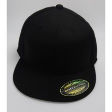 Flexfit 210 Fitted Cap Black Flat Brim Premium Hat 6 1/2 - 6 7/8
