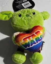 Star Wars Dog Toy Yoda Plush Holding Rainbow Pride Heart Squeaker Pet Toy 6" NWT