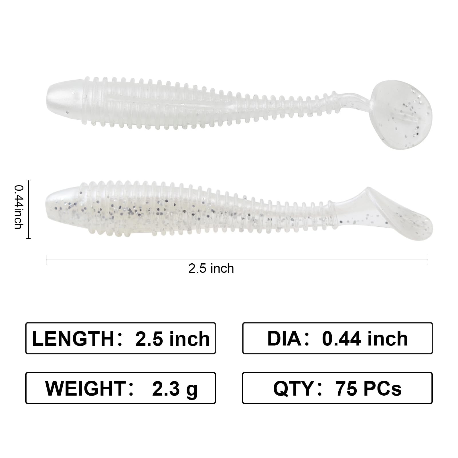 Little Soft Plastic Swimbaits, 75/60 PCs, 2.5"/3" Full Solid Body Paddle Tail... - Image 5