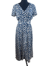 Madewell womans 4 Wrap-Front Midi Dress blue French Floral career flutter New