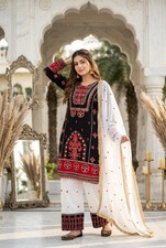 Women's Heavy Embroidered Natural Silk Kurta Palazzo Dupatta Suit Set Party Wear