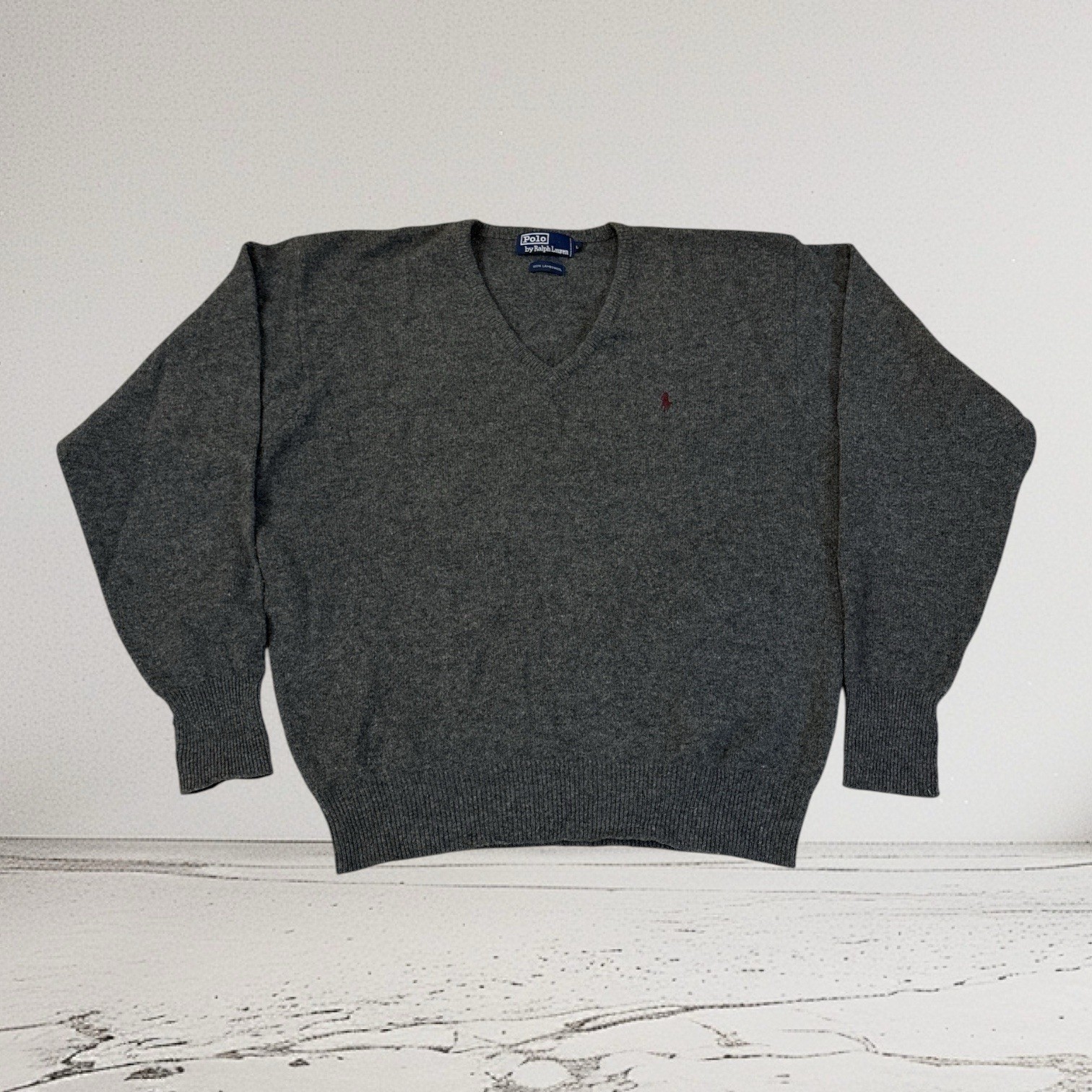 Polo Ralph Lauren Sweater Men’s Large 100% Lambswool Long Sleeve Vintage Gray L