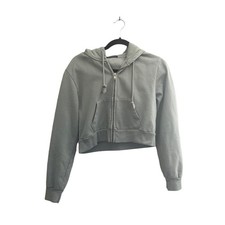 Brandy Melville Crop Hoodie Full Zip Light Sage Green Thick Heavy 6846