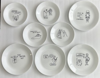 Corelle STAR WARS 8 Plate Set (Yoda, Ewok, Han, Jabba, Etc) 8-1/2