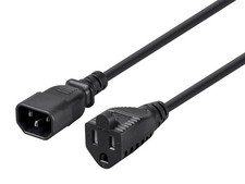 Power Adapter Cord Cable - 1 Feet  IEC-320-C14 to NEMA 5-15R , 18AWG, 10A