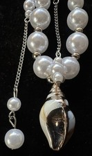 Faux Pearl Shell Keychain Bag Charm Phone Charm Purse Accessory Silver Handmade