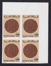 Morocco #406A 1977-81 ANCIENT COINS 3 dinars IMPERF block of 4 MNH