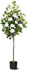 Artificial Camellia Tree, Artificial Plants Outdoor Faux Floral Plant in Cement