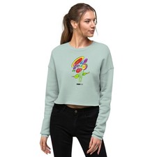 Dusty Blue Flower Floral Bouquet Crop Top PopFelix Designer Sweatshirt