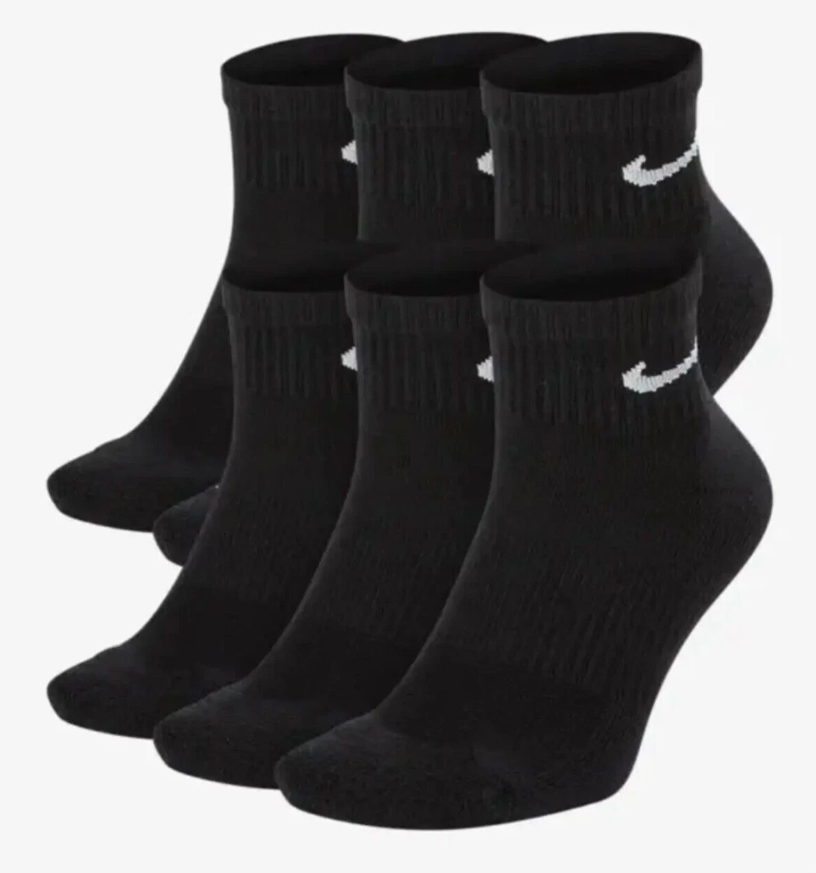 Nike Everyday Cotton Cushioned Training Ankle Socks Dri-Fit Black 6 Pk SX7669