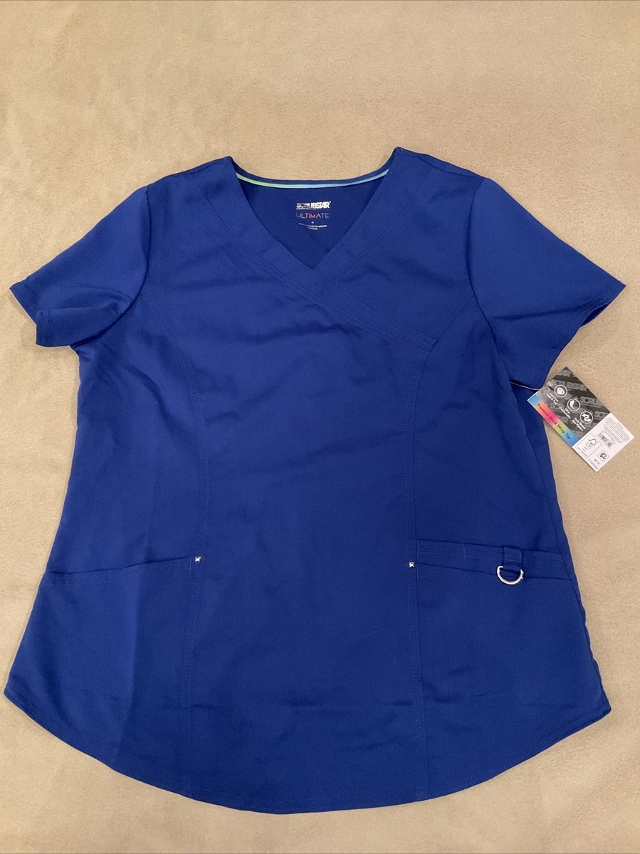 Scrubstar Ultimate scrub top Medium womens Premium mock wrap nwt royal blue